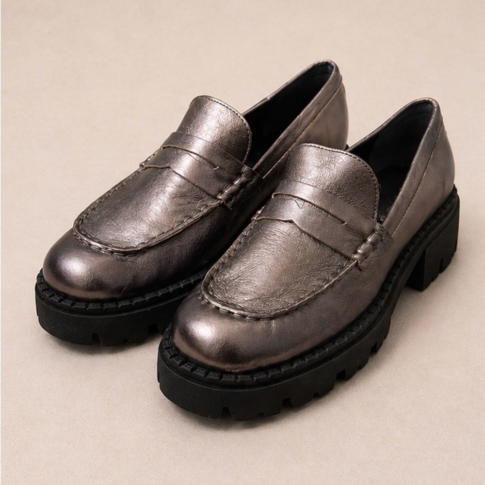 Free People Women’s Loafers Size 8 Metallic Pewter Chunky Platform Shoes